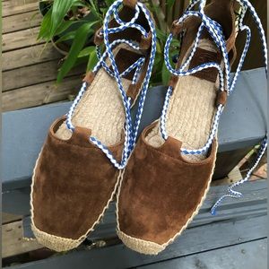Tory Burch suede espadrille lace-up flats